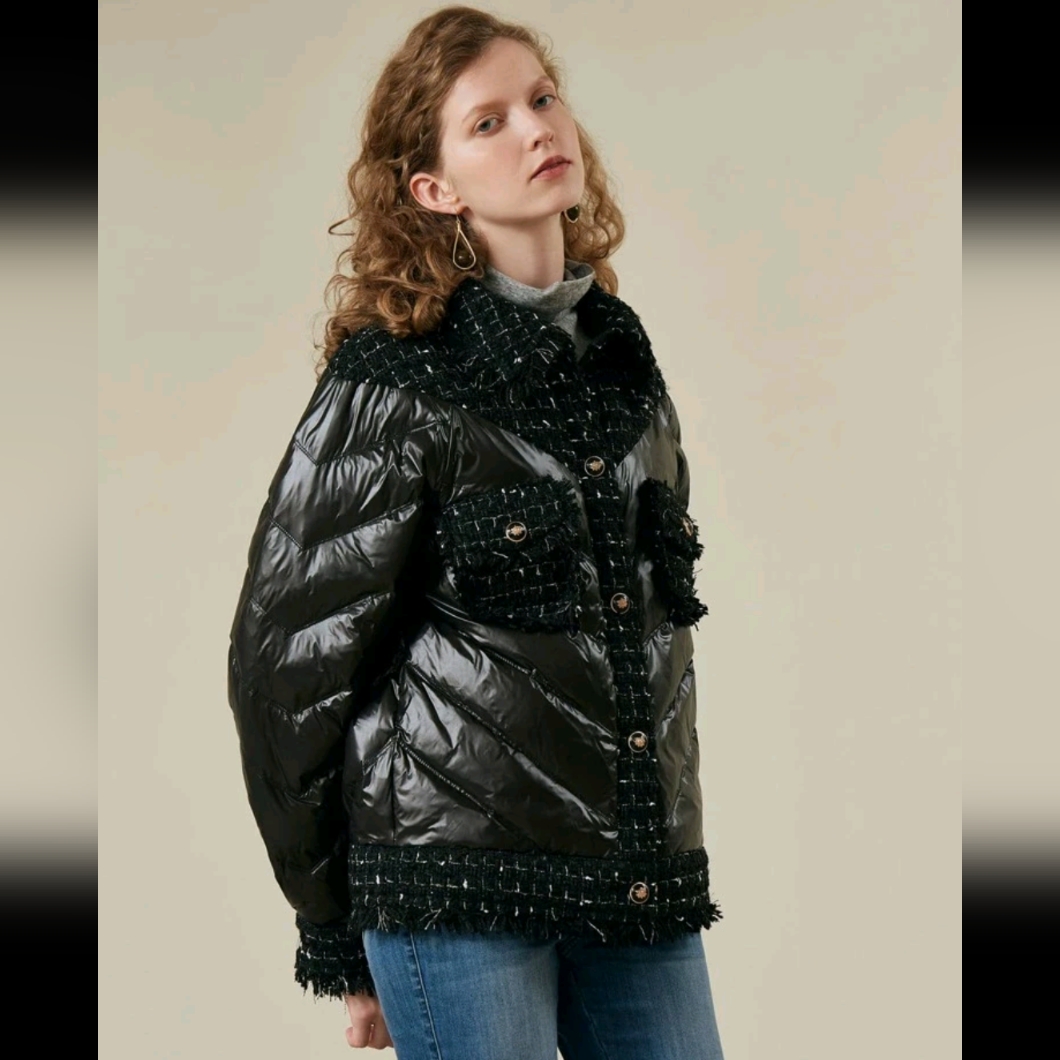 Down Jacket W/Tweed Panel